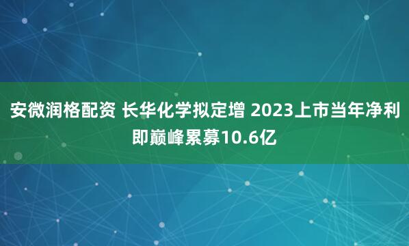 安微润格配资 长华化学拟定增 2023上市当年净利即巅峰累募10.6亿